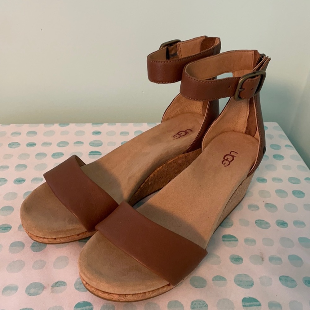 SOLD Ugg leather wedge sandals size 9 - Picture 2 of 9
